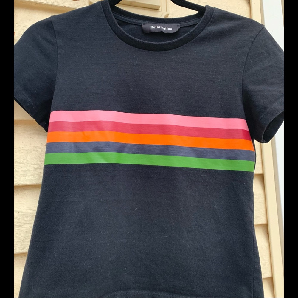 Reformation black/multicolored stripes t-shirt, XS